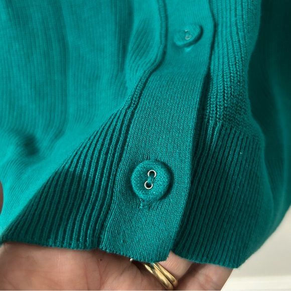 LOFT Teal Green Ribbed Button Down Style Cardigan Sweater Large - Picture 6 of 11